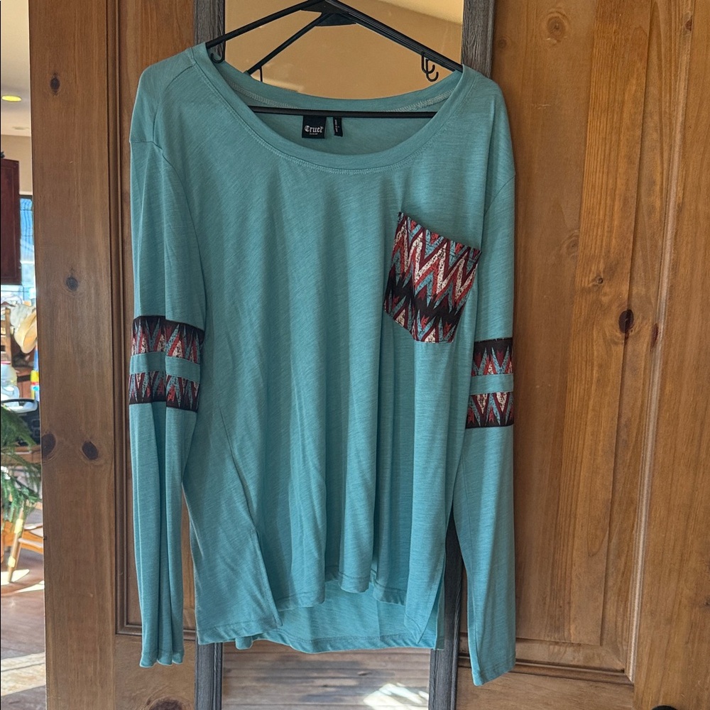 Cruel Girl Teal Long Sleeve with Chevron Accents